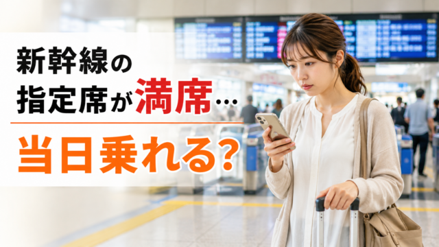 指定席が満席だと分かり、「今日このまま乗れるの?」と考えている女性