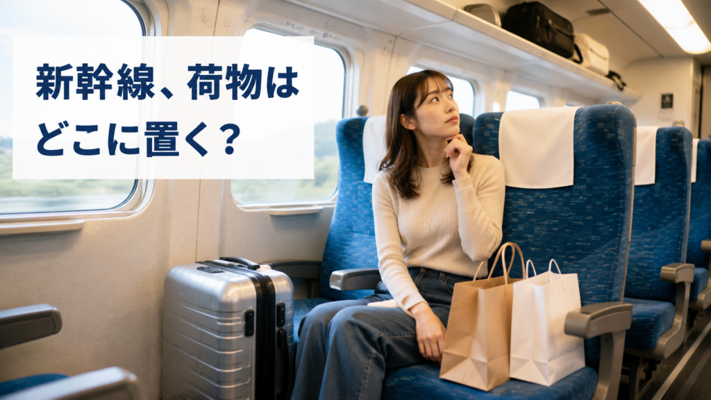 新幹線で荷物置き場を考える女性