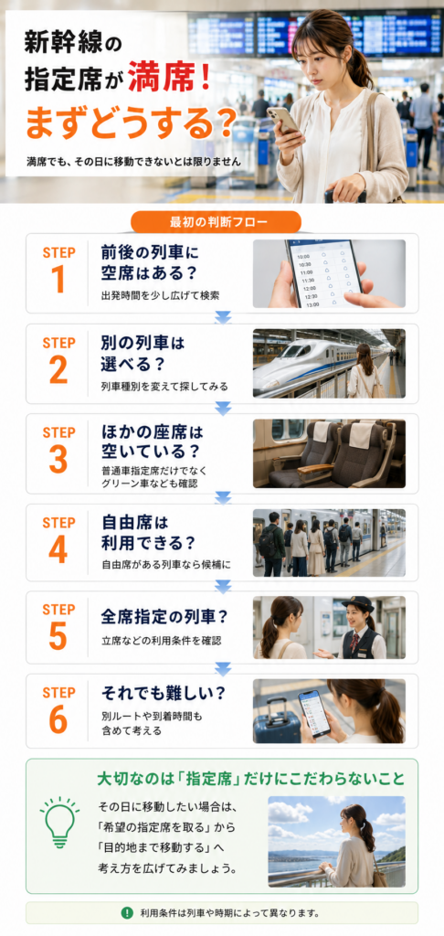 新幹線満席時の移動判断フロー