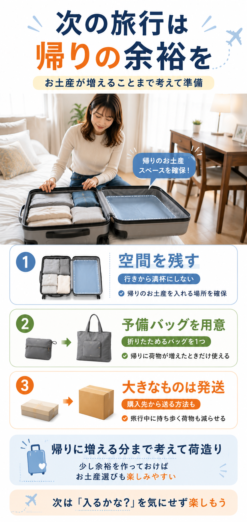 お土産スペースを残す旅支度