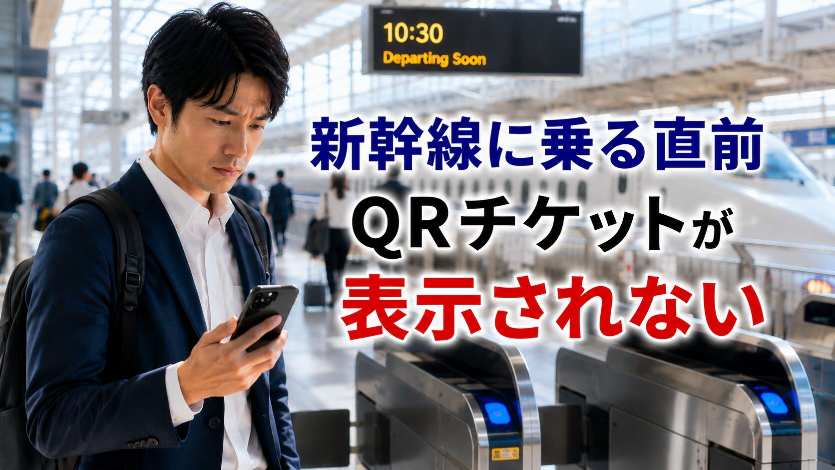 新幹線に乗る直前 QRチケットが表示されなくて困惑する男性