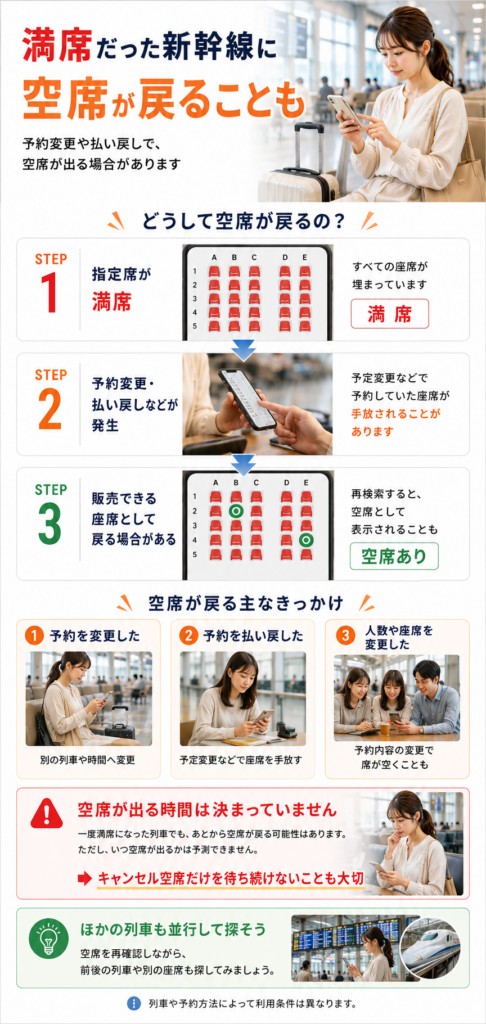 一度満席になった指定席に空席が戻ることがある仕組み