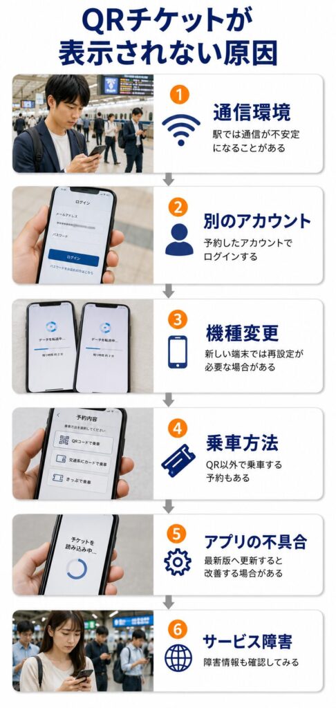 QRチケットが表示されない時に考えられる原因