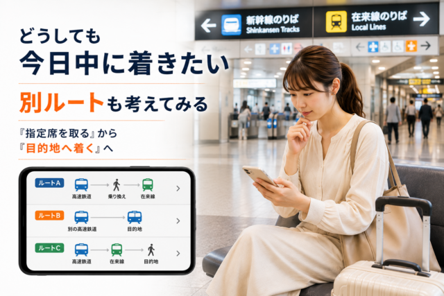 「指定席を取る」から「目的地へ着く」へ目的を切り替えた女性
