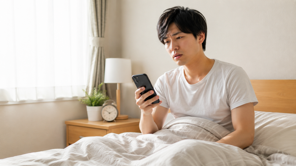 朝、アラームが鳴っていたのに寝過ごした日本人男性
