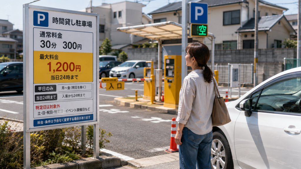 料金看板を確認している場面