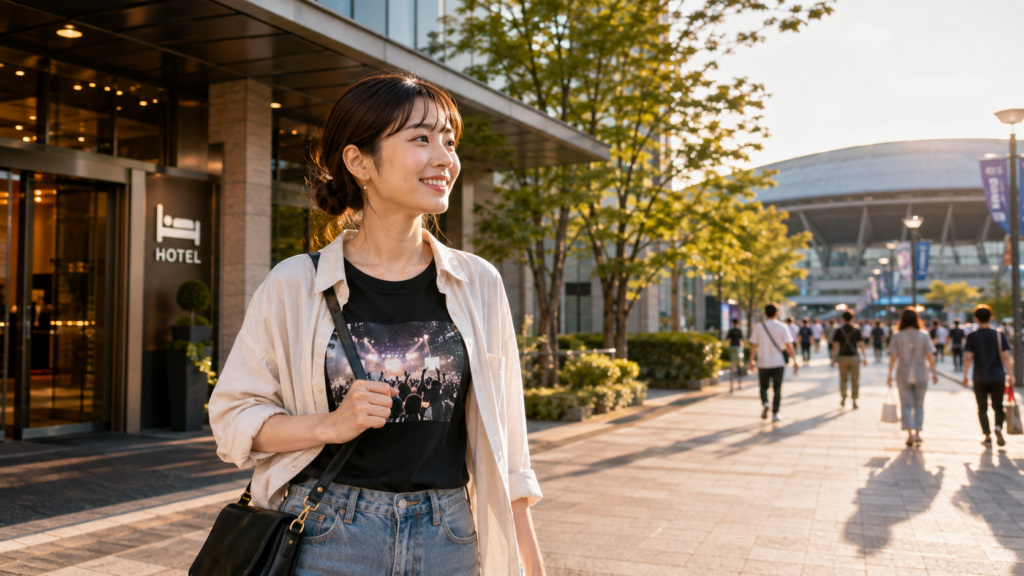 次の遠征。ホテルに荷物を置いて、帰りを気にせずライブへ向かう女性