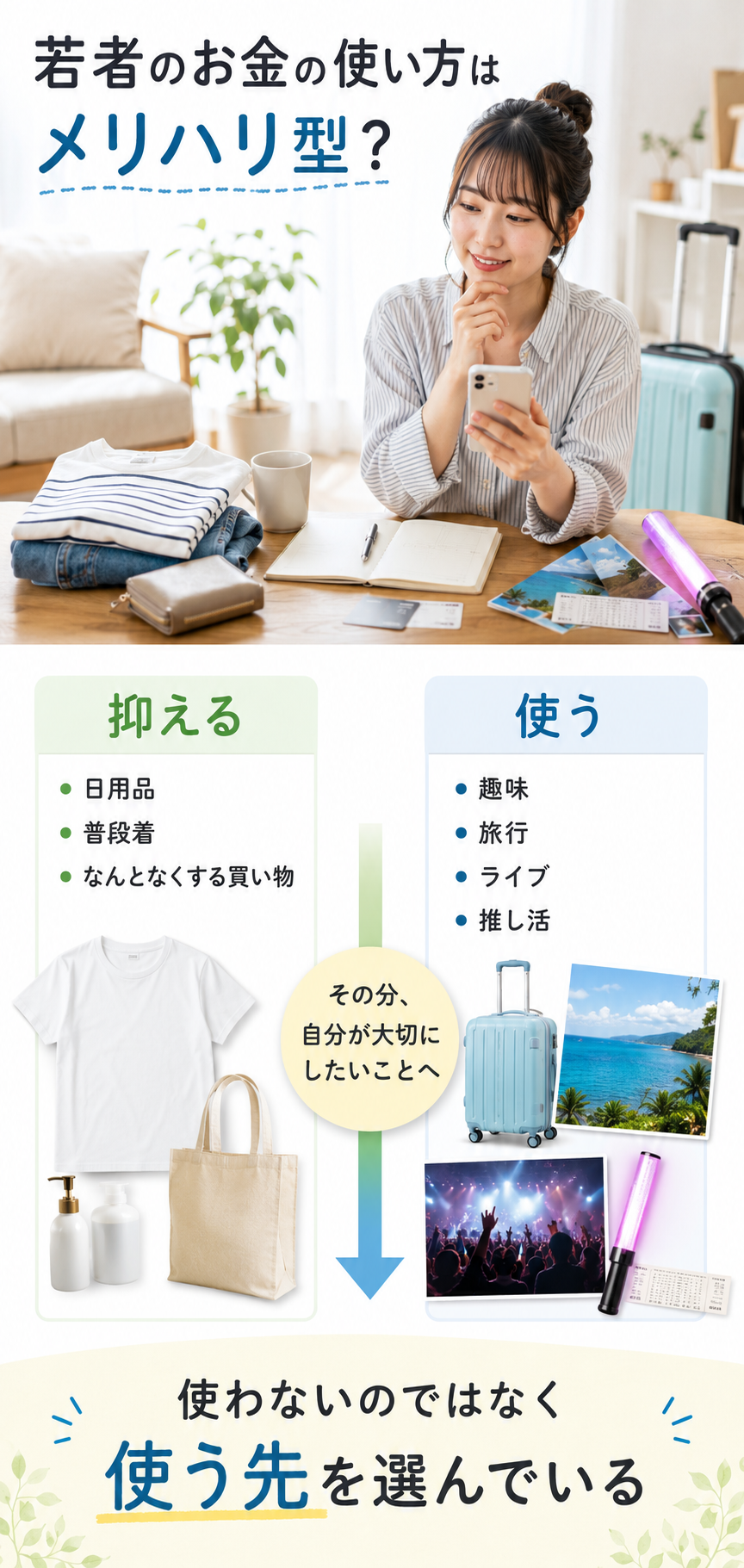 節約する部分とお金をかける部分を分けている女性