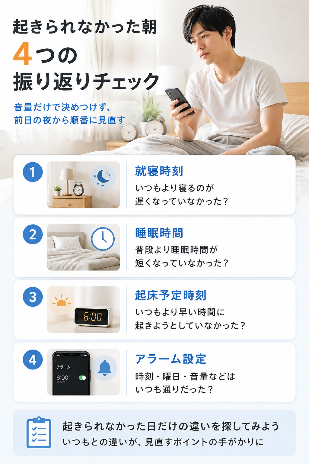 起きられなかった朝の振り返りチェック