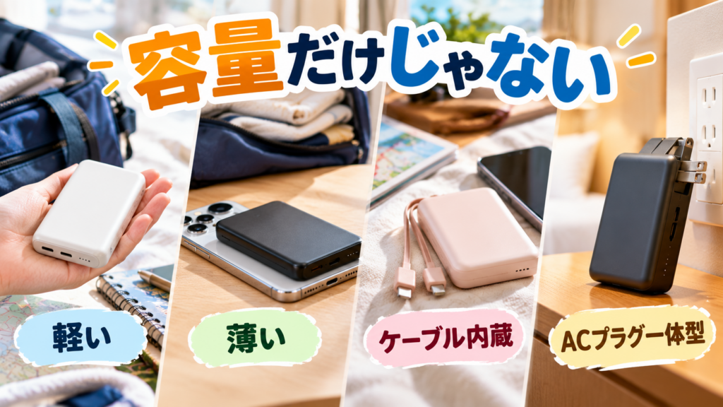 軽い・薄い・ケーブル内蔵・ACプラグ一体型の違い