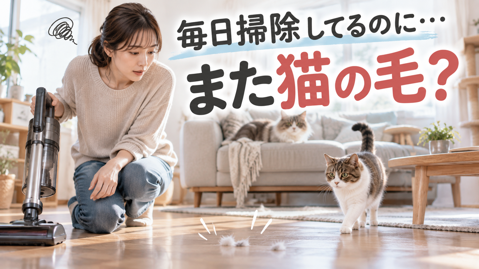 猫の毛に悩む、暮らしの一コマ