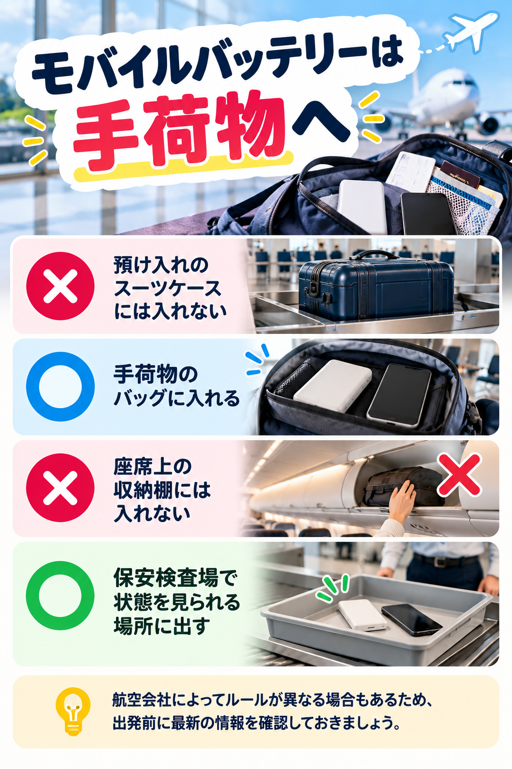 モバイルバッテリーは手荷物へ