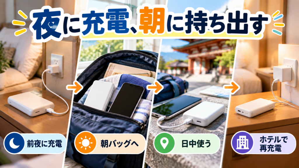 夜に充電、朝に持ち出す