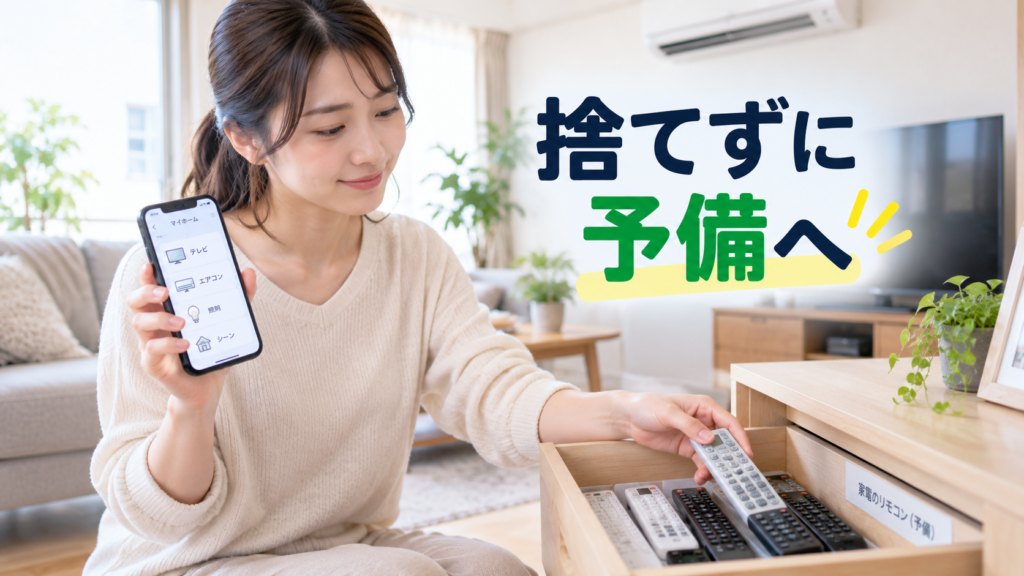 リモコンを捨てずに収納する様子