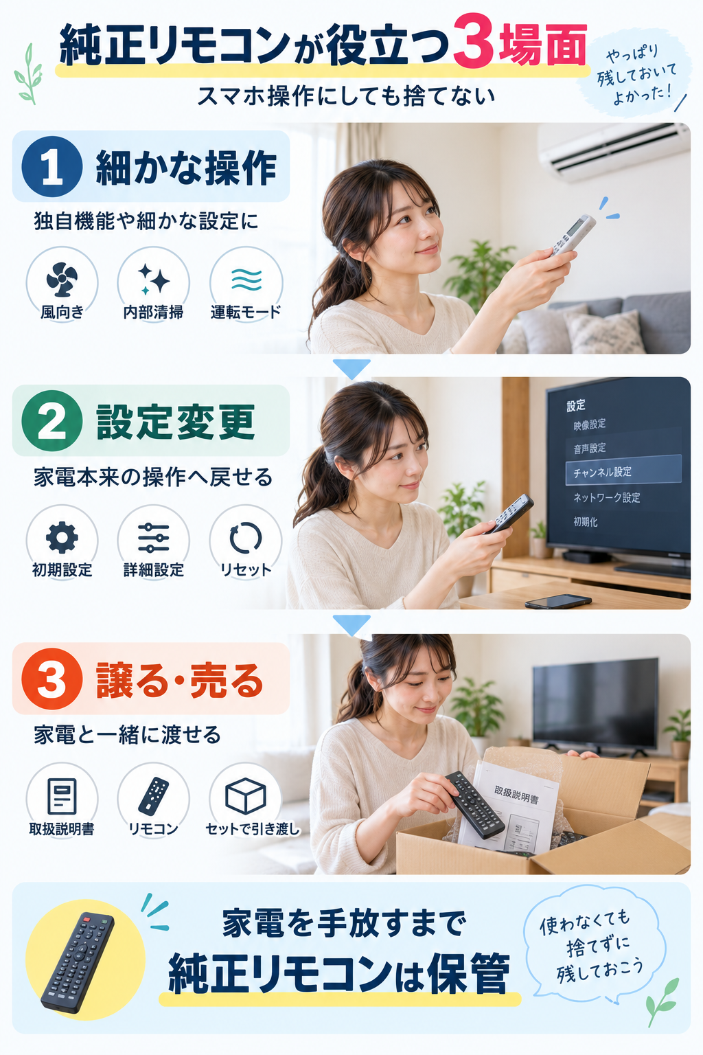 純正リモコンが役立つ3場面