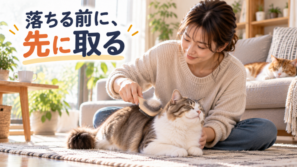 愛猫を優しくブラッシングする女性