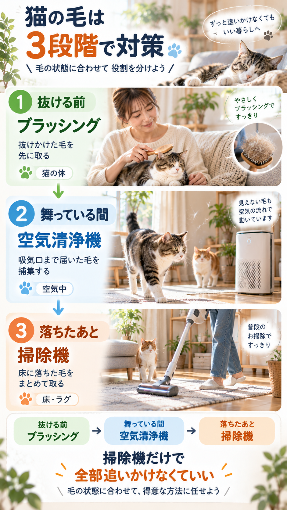 猫の毛は3段階で対策