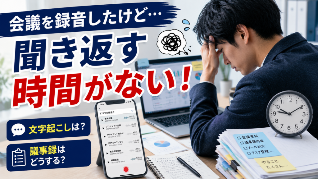 会議録音を聞き返す時間がない男性会社員