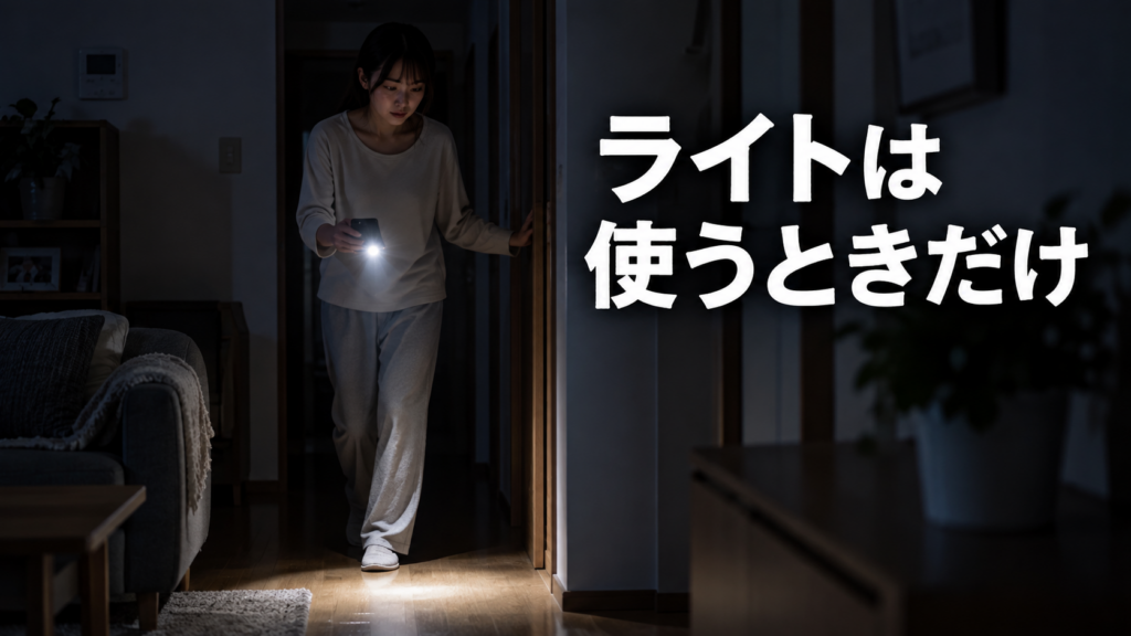 停電の廊下を照らすスマホライト