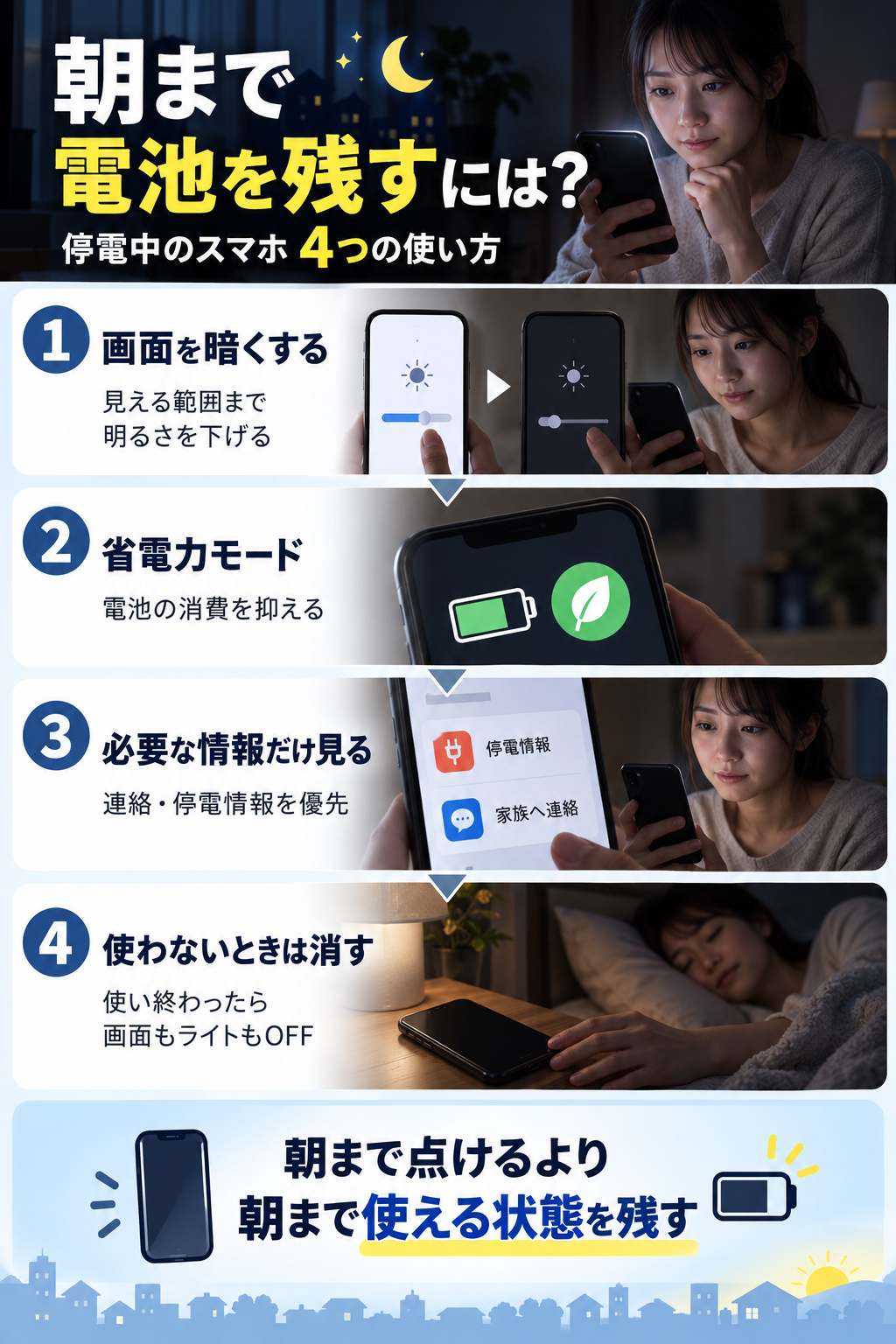 停電の夜を乗り切るスマホ節電術