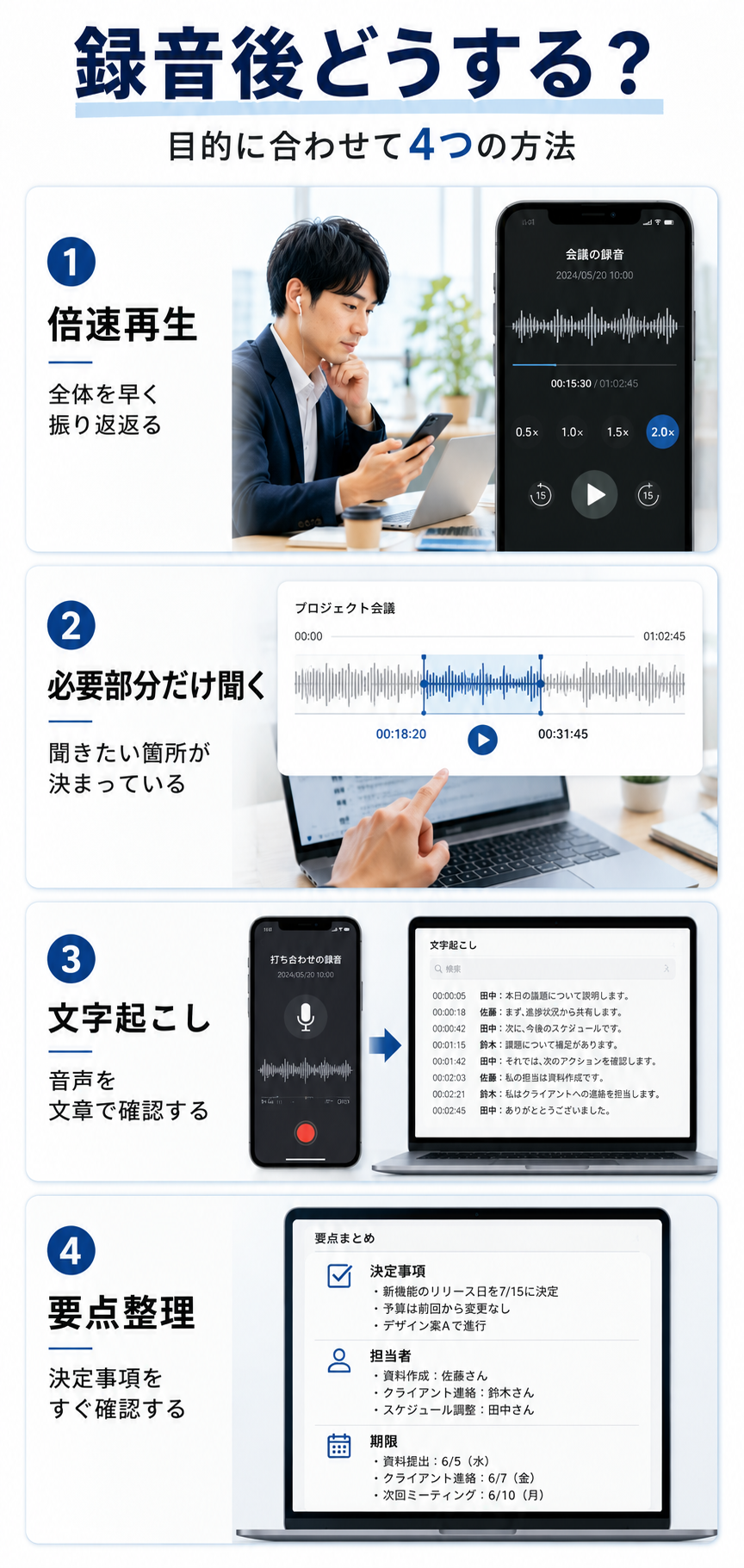 録音後の4つの選択肢