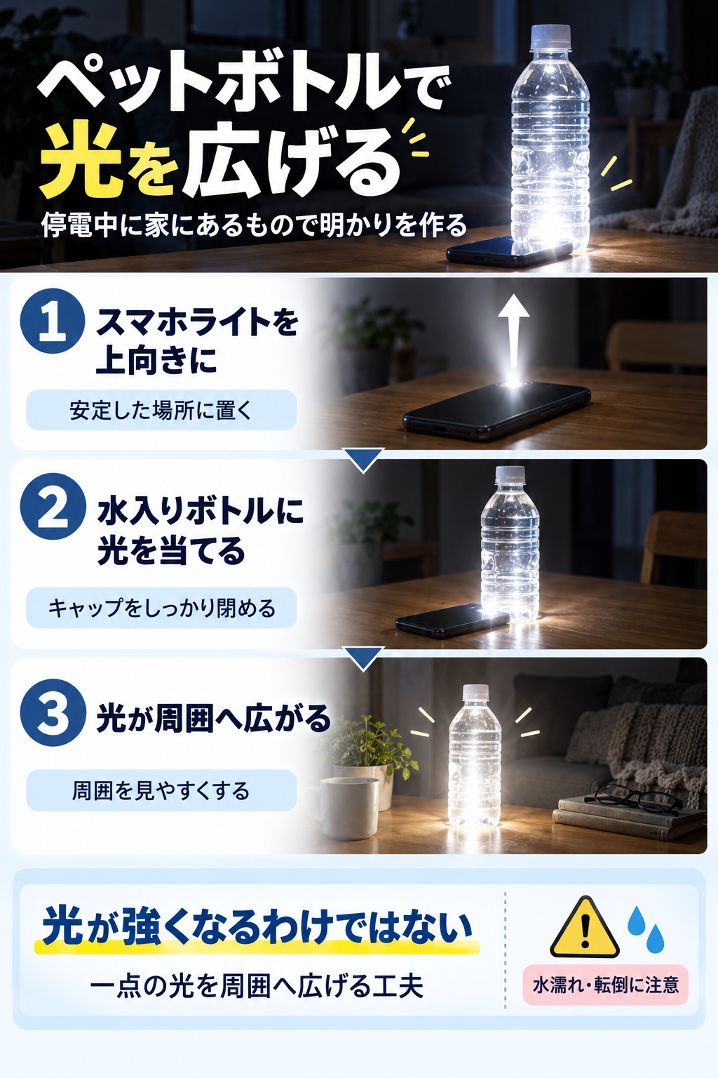 ペットボトルで広げるスマホライト