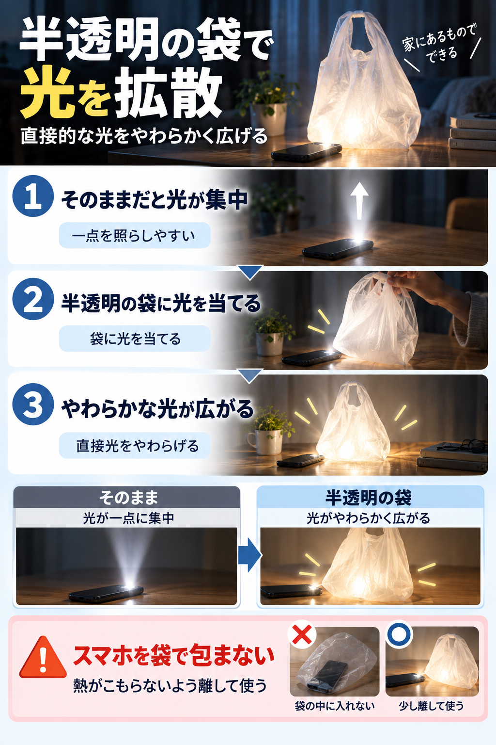 停電時の袋ライト拡散術