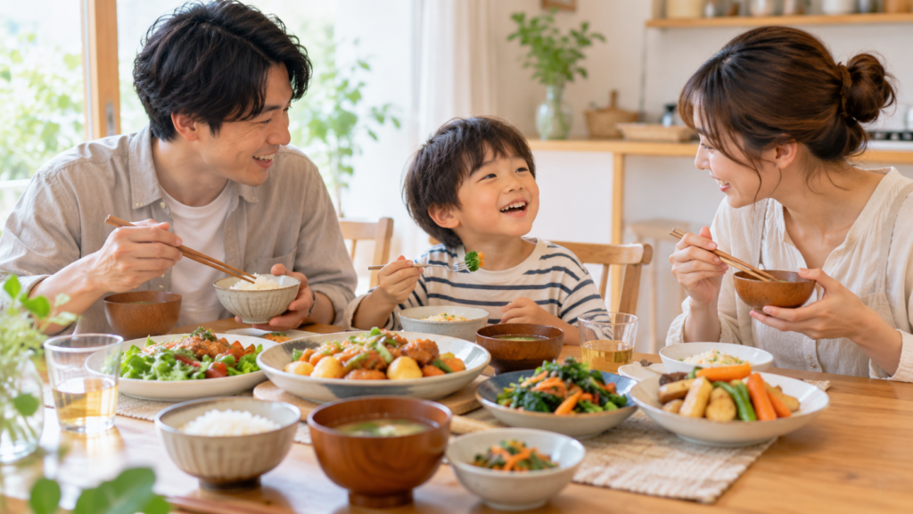 家族でおいしい野菜を楽しむ食卓