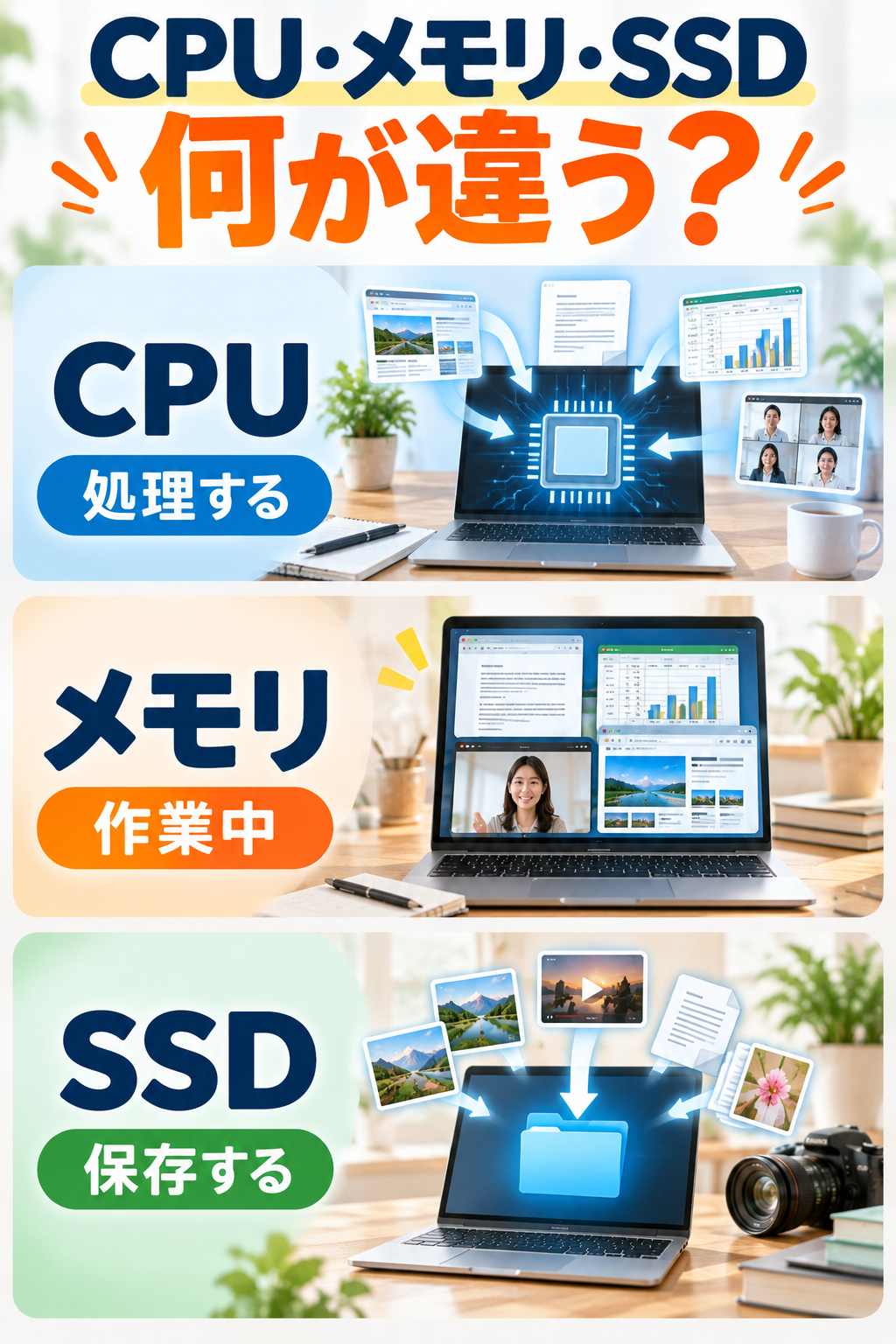 CPU・メモリ・SSDの違いを解説