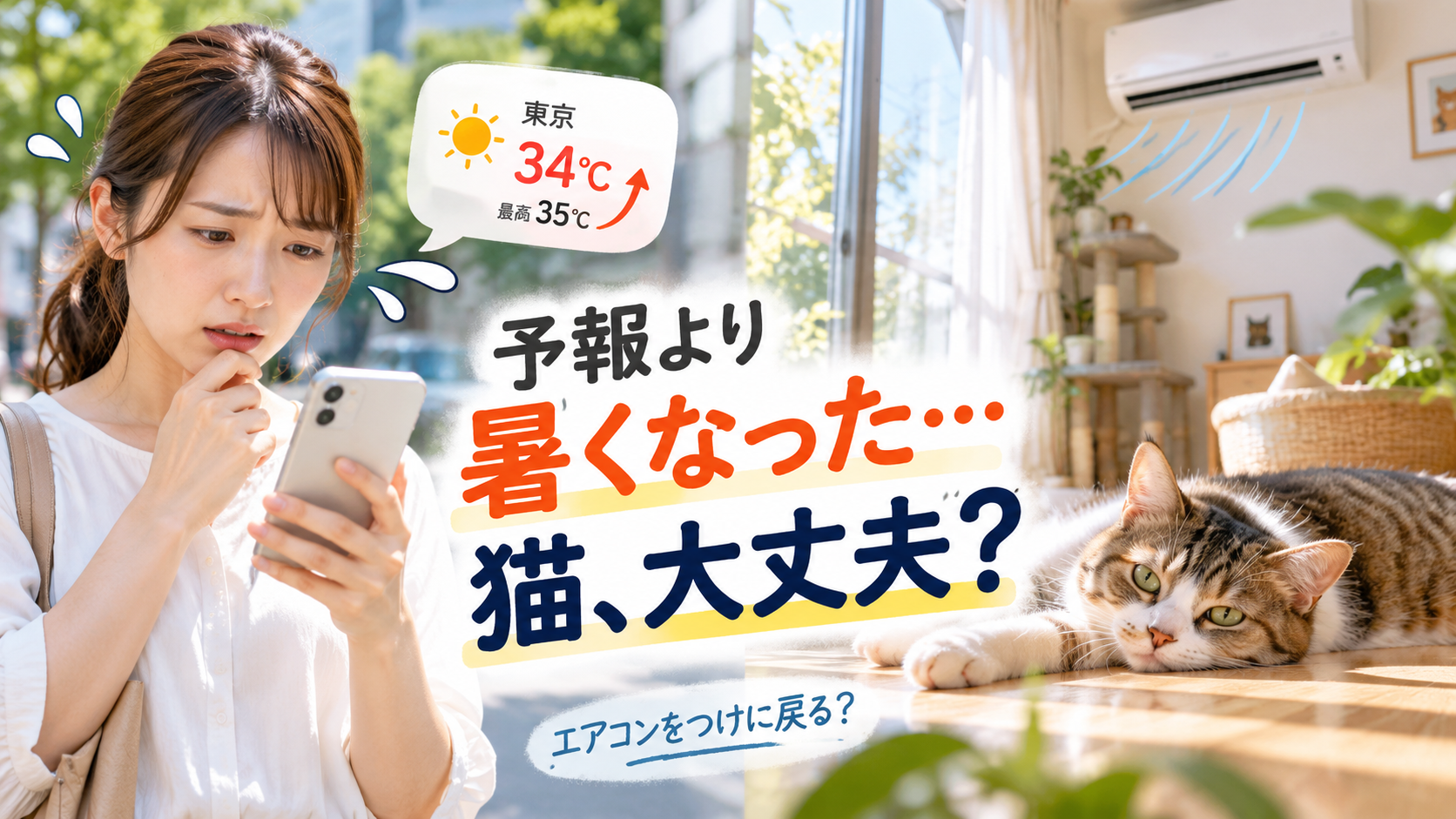 予想より気温が上昇し家にいる飼い猫を心配する女性