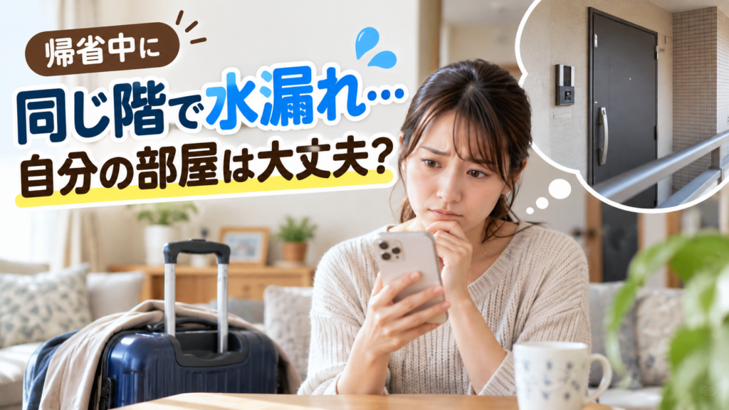 帰省中に自宅マンションの水漏れを心配する女性