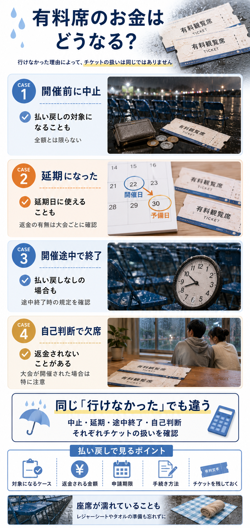 雨天時の有料席払い戻しガイド