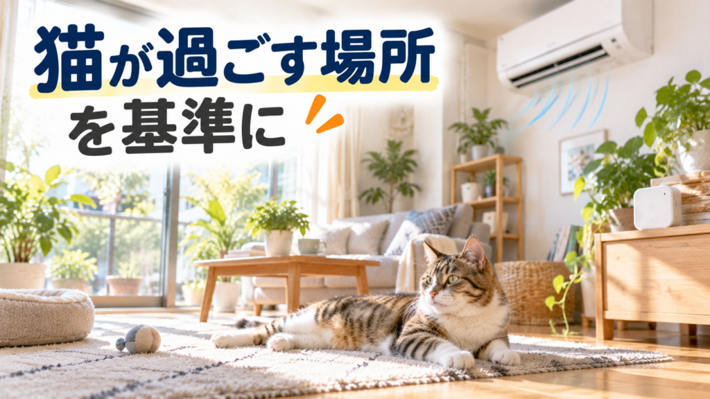 猫と暮らす明るいリビング