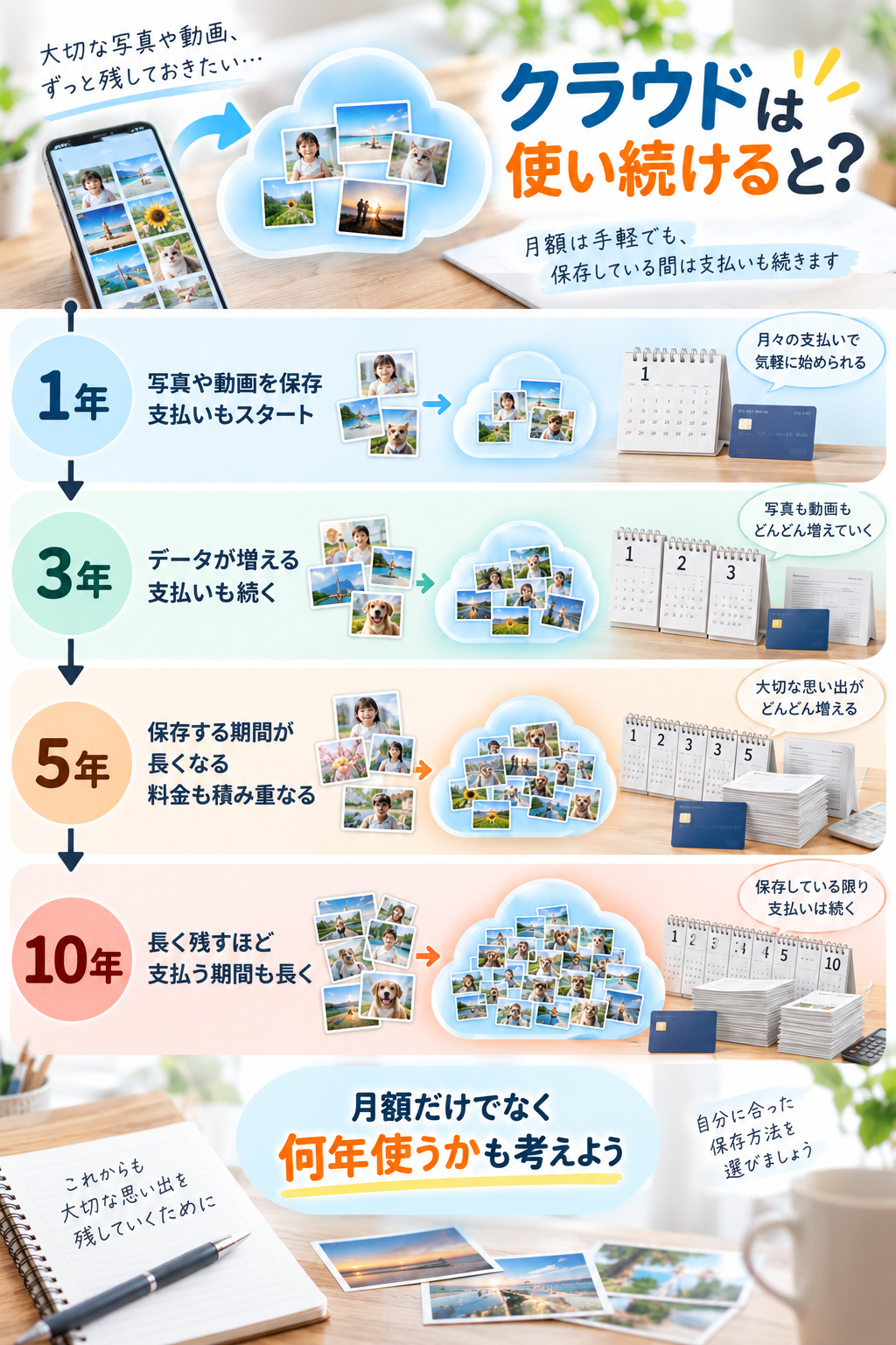 クラウド保存費用の10年タイムライン