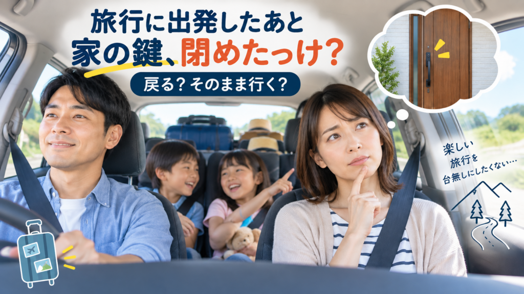 旅行に出発した車の中で玄関の施錠をしたか気になる女性