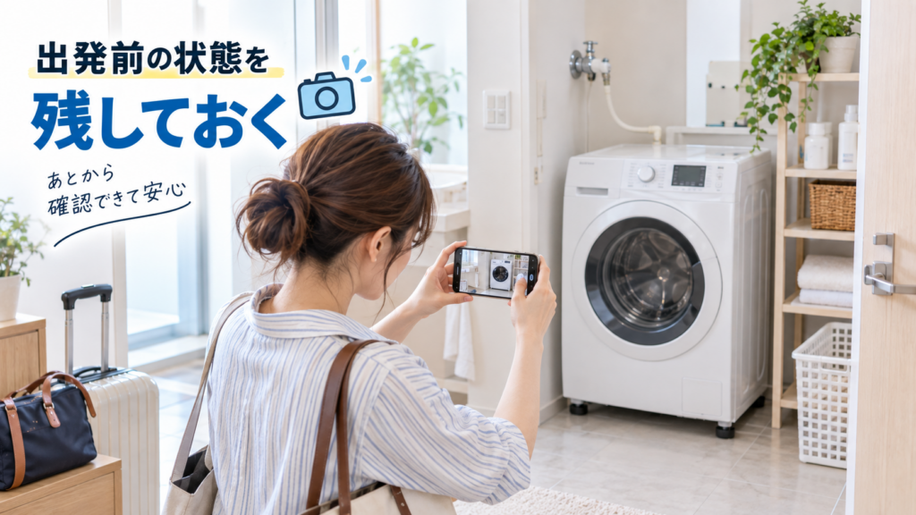 出発前の洗濯機を記録する女性