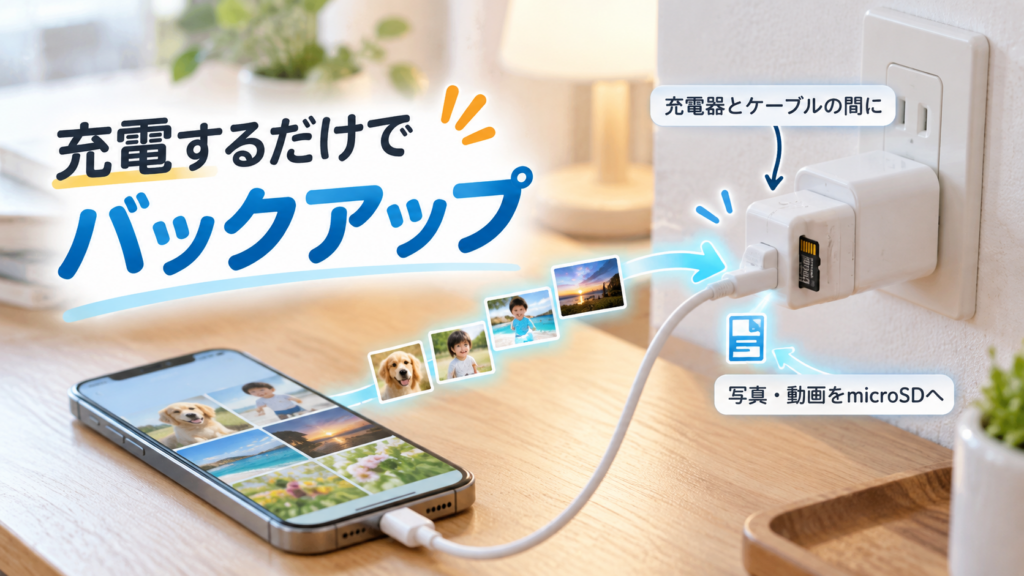充電するだけで写真を自動バックアップ