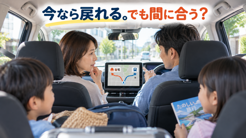 車内の夫婦が「戻るか、このまま行くか」を相談
