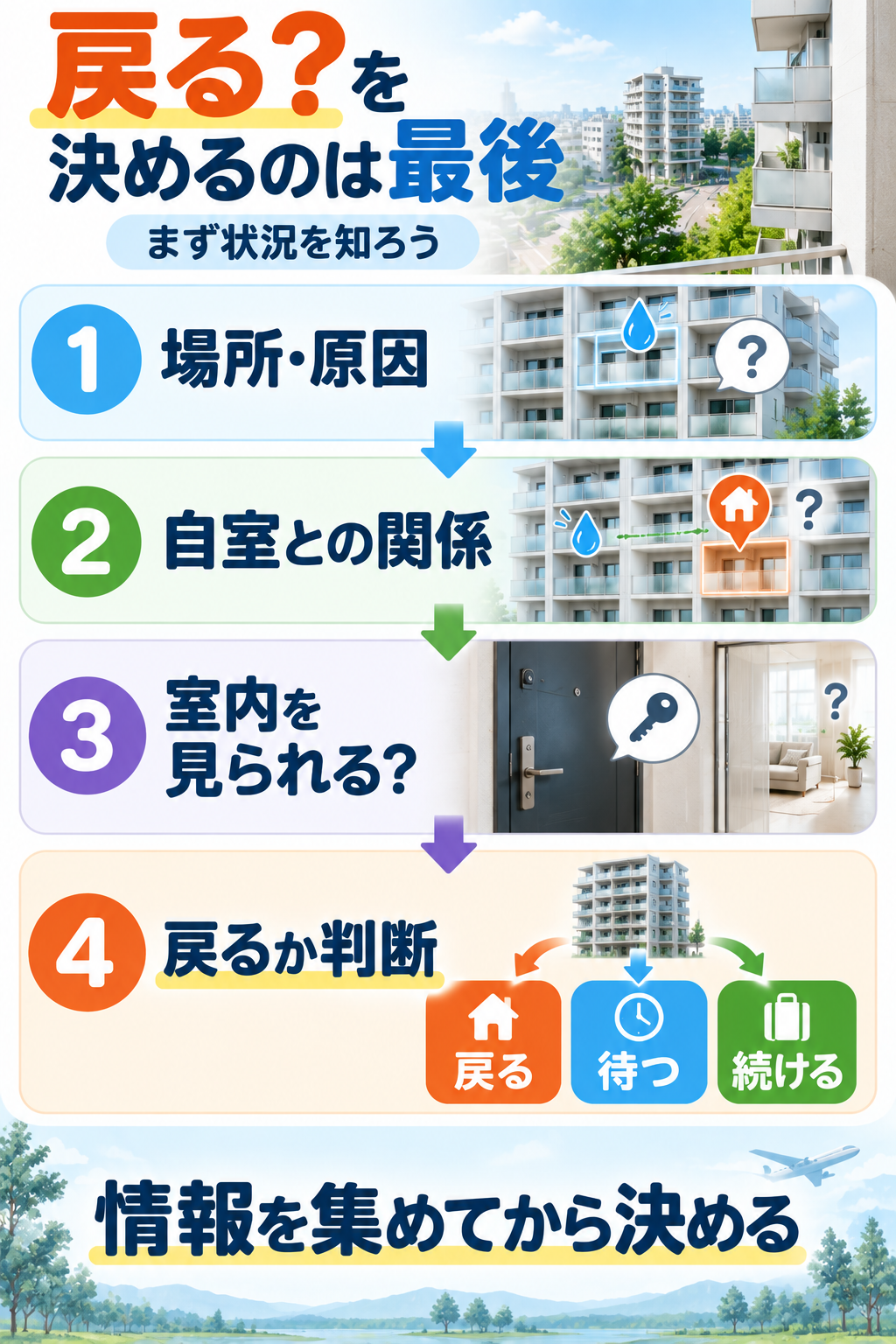 帰省中にマンションで水漏れが起きたときに戻るか判断するまでの流れ