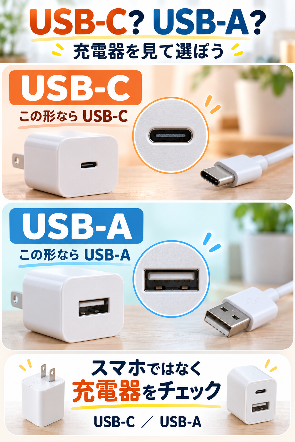 USB-CとUSB-Aの見分け方
