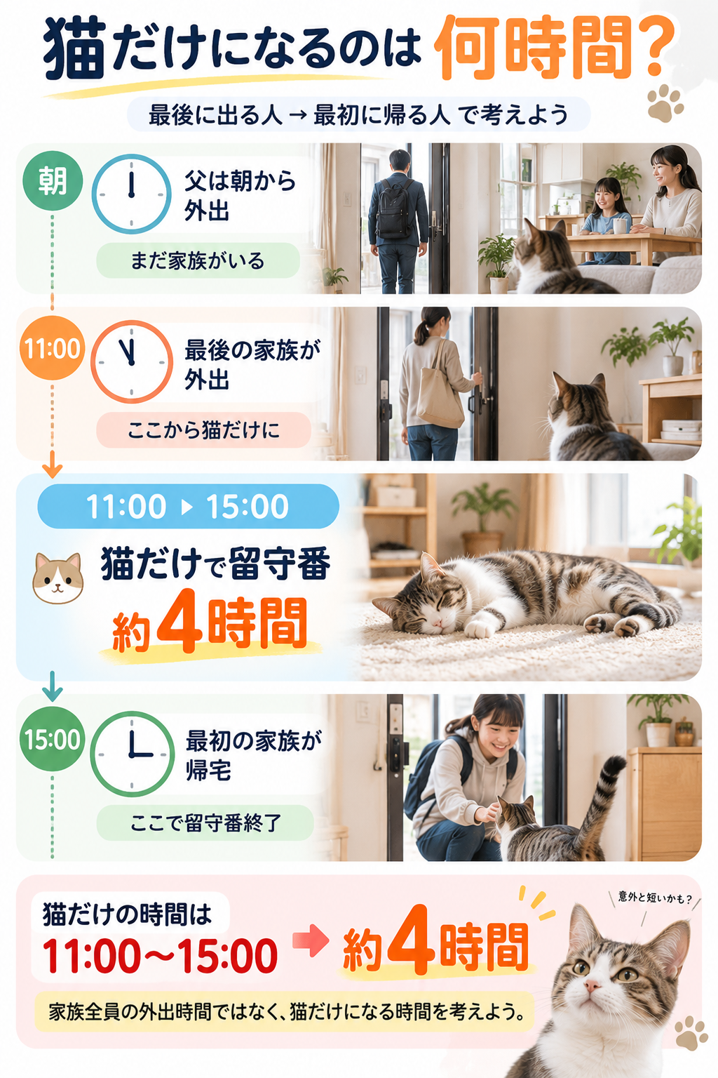猫だけになる時間の目安