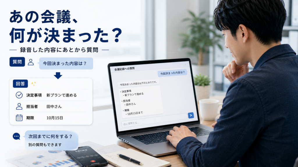 会議記録を確認する男性