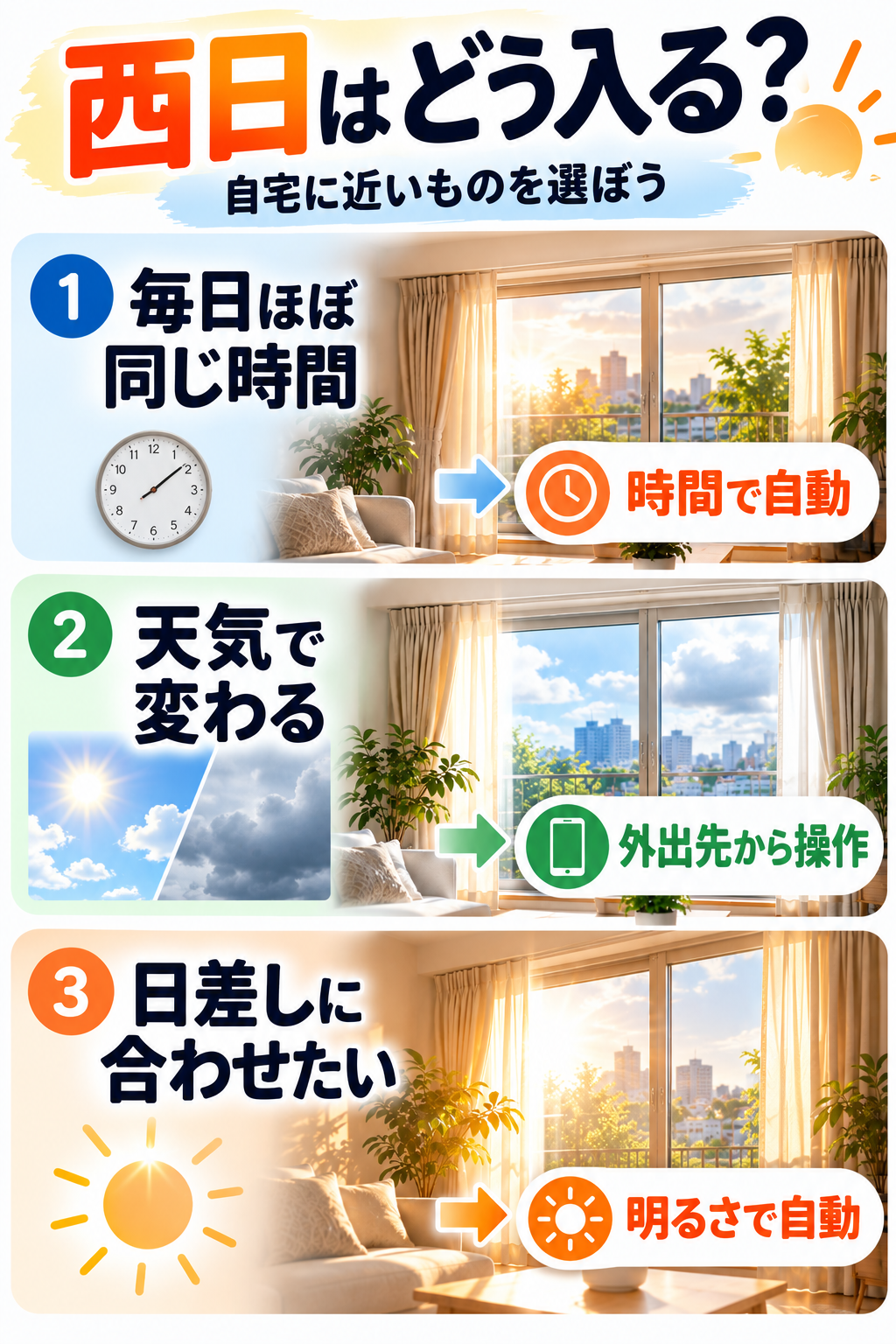 西日の入り方とカーテン自動化ガイド