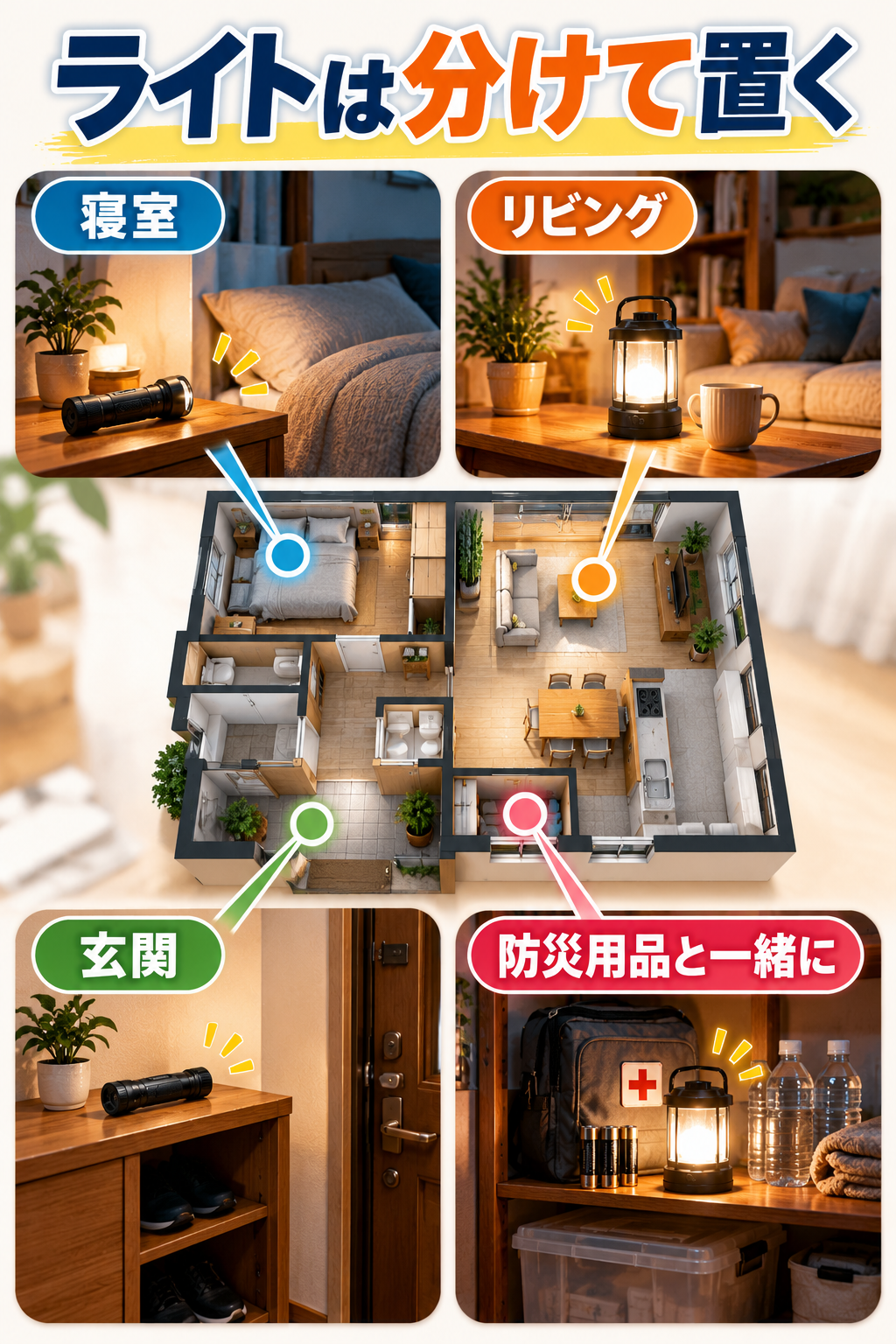 ライトを分散配置する家の防災ガイド