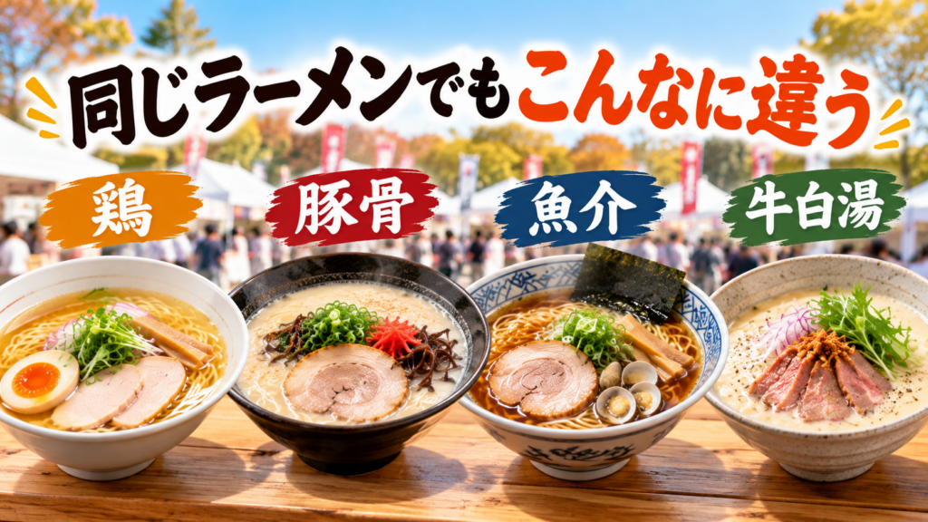 屋外ラーメン祭り、四種の味比べ