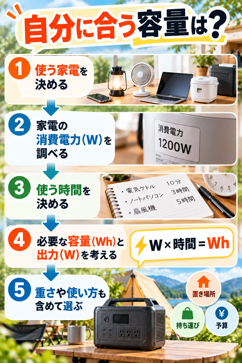 ポータブル電源容量の選び方 5ステップ