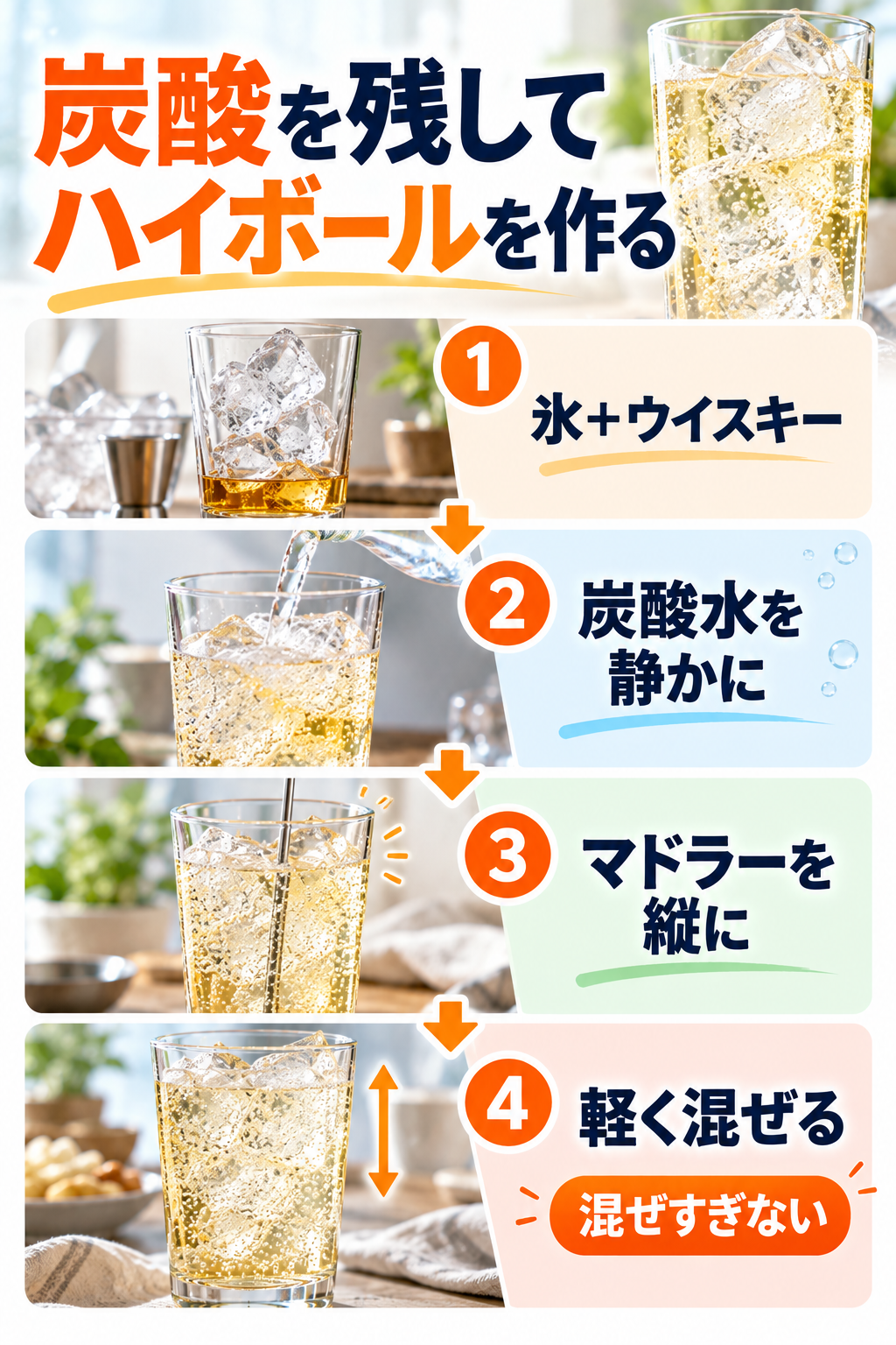 炭酸を残すハイボール作り