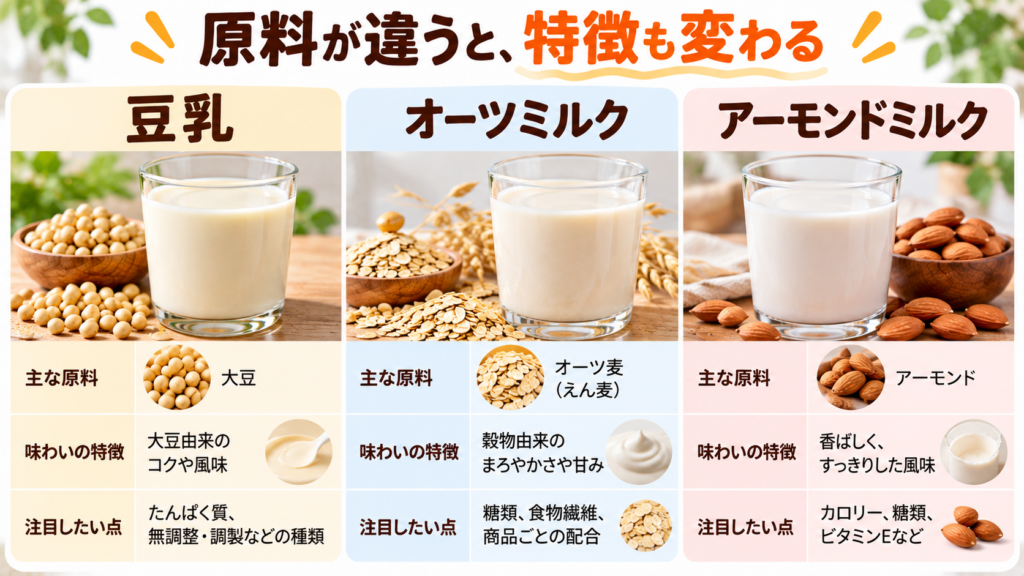 植物性ミルク三種比較チャート