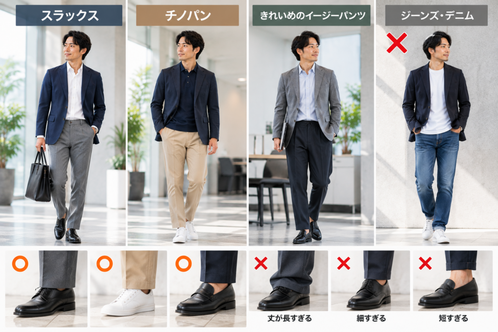 メンズパンツのビジネスカジュアル指南