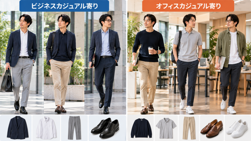 メンズのビジネスカジュアルとオフィスカジュアルのコーデ例